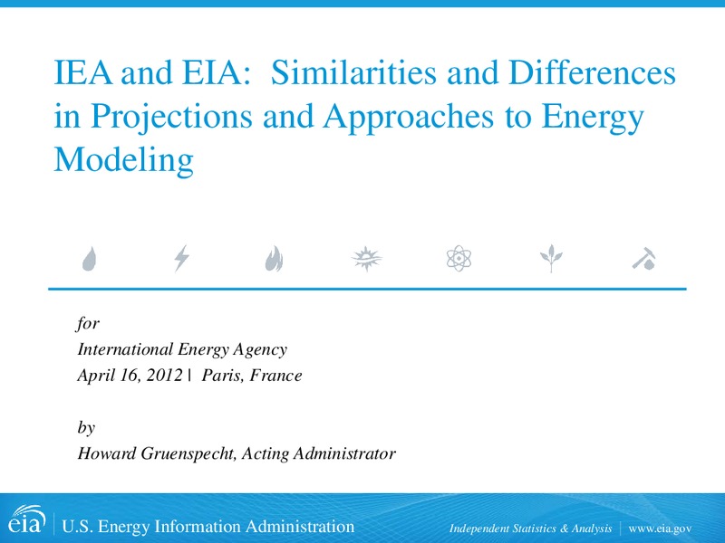 Similarities and Differences in Projections and Approaches to Energy Modeling for International Energy Agency – EIA – slide 1