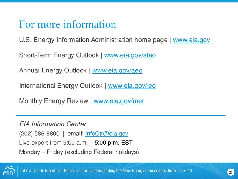 June 2012 Investor Presentation – EIA – slide 21