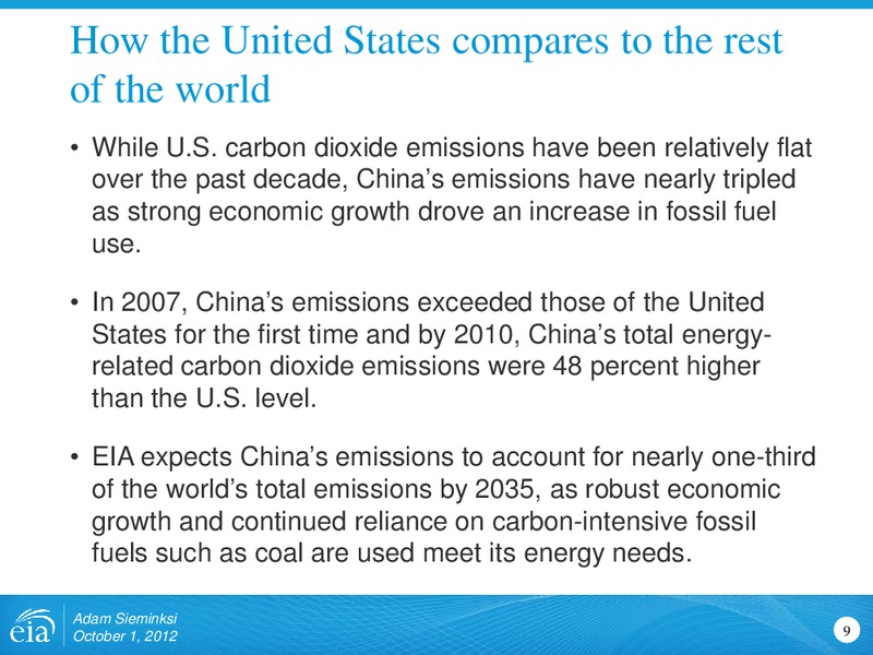 Energy Related Carbon Emissions for Carbon Forum – EIA – slide 9