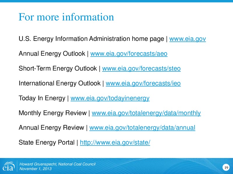 Outlook for Coal and Electricity for National Coal Council – EIA – slide 19