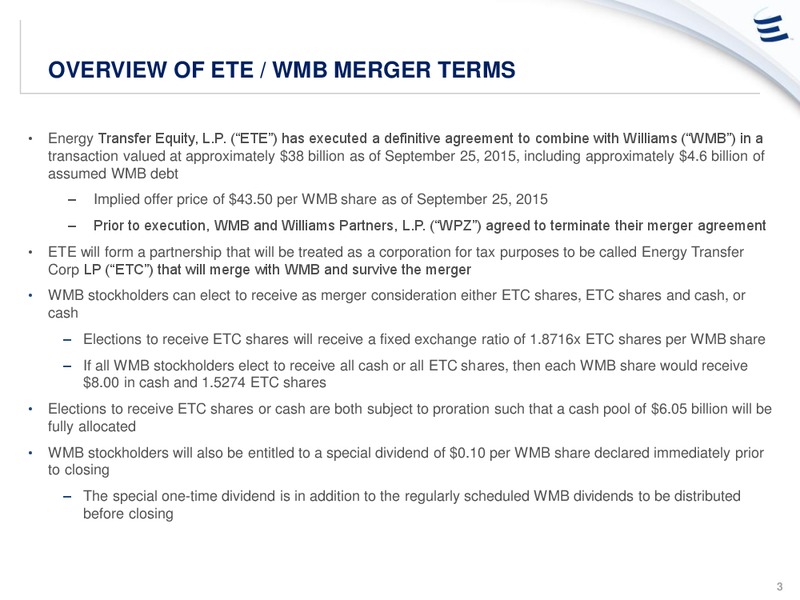Williams Acquisition – Energy Transfer – slide 2