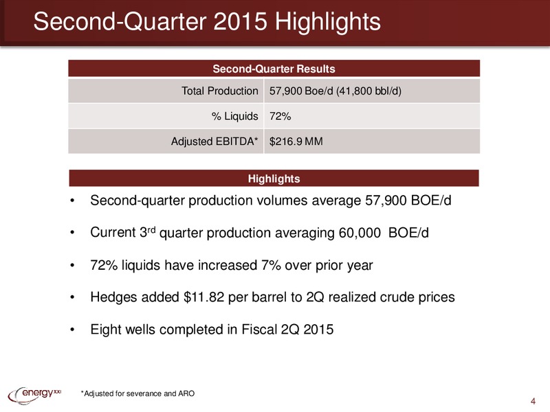 Second Quarter 2015 Earnings Conference Call – Energy XXI Gulf Coast, Inc – slide 3