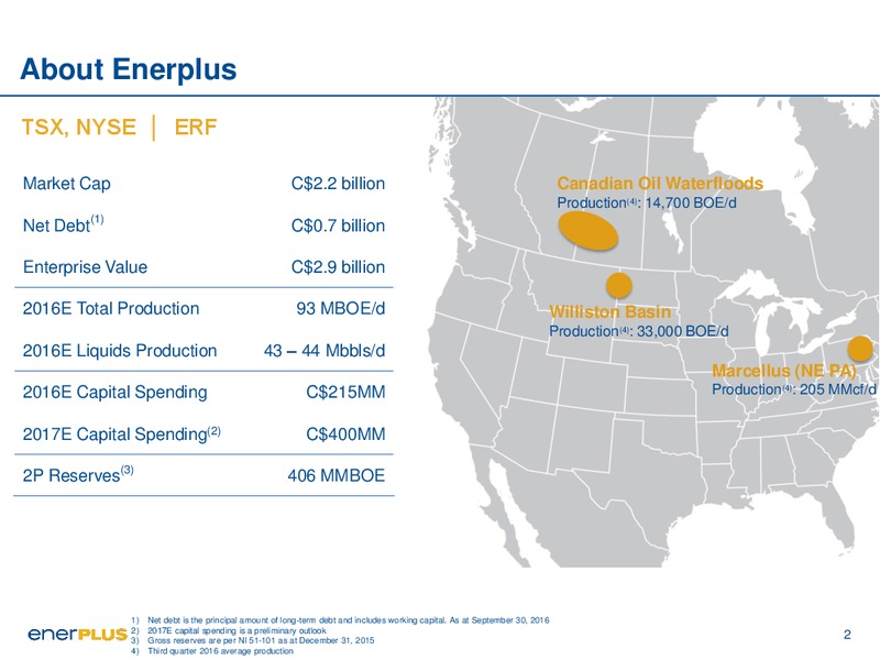 November 2016 Investor Presentation – Enerplus Corp – slide 2