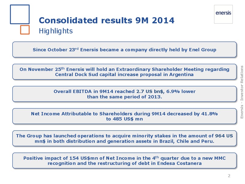 2014 results – Enersis – slide 2
