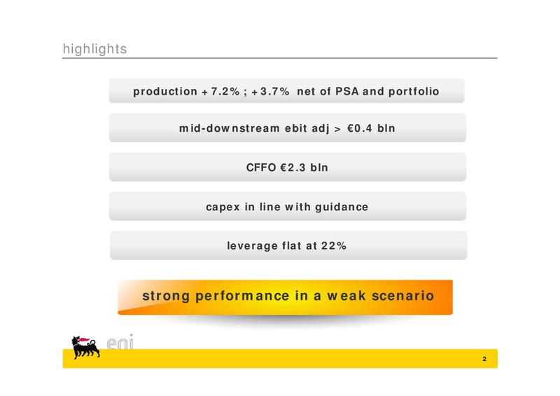 Q1 2015 EARNINGS CALL – Eni S.P.A – slide 2