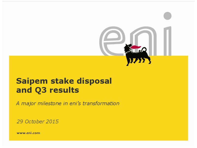 Saipem stake disposal and Q3 results – Eni S.P.A – slide 1