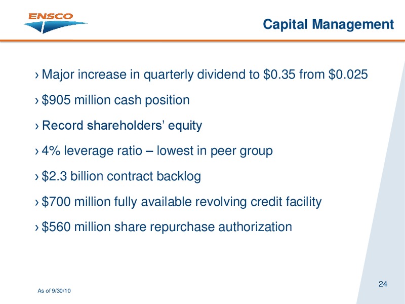 CAPITAL ONE SOUTHCOAST ENERGY CONFERENCE – Ensco Plc – slide 24