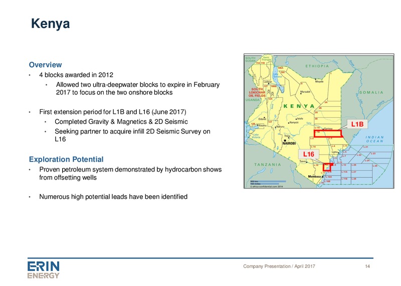 April 2017 Company Presentation – Erin Energy Corp. – slide 13