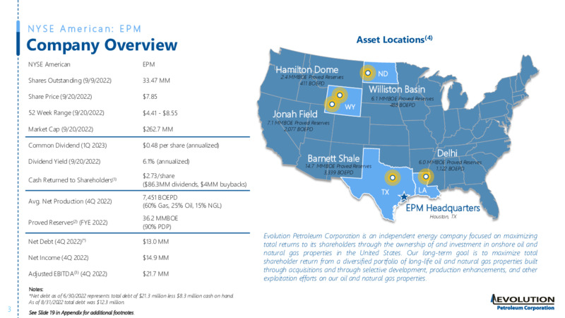 September 2022 Investor Presentation – Evolution Petroleum Corp. – slide 3