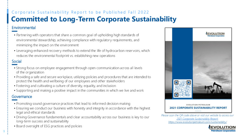 September 2022 Investor Presentation – Evolution Petroleum Corp. – slide 9