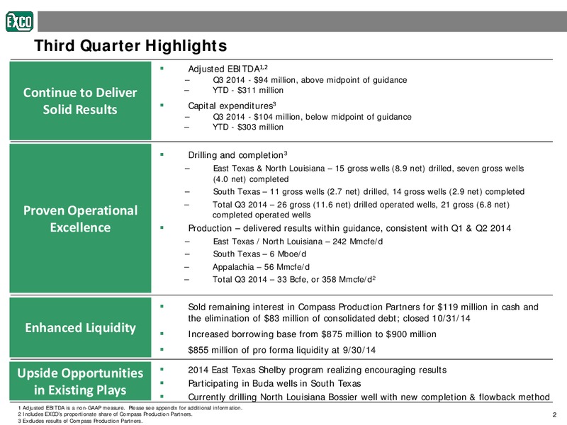 INVESTOR PRESENTATION – Exco Resources Inc. – slide 2