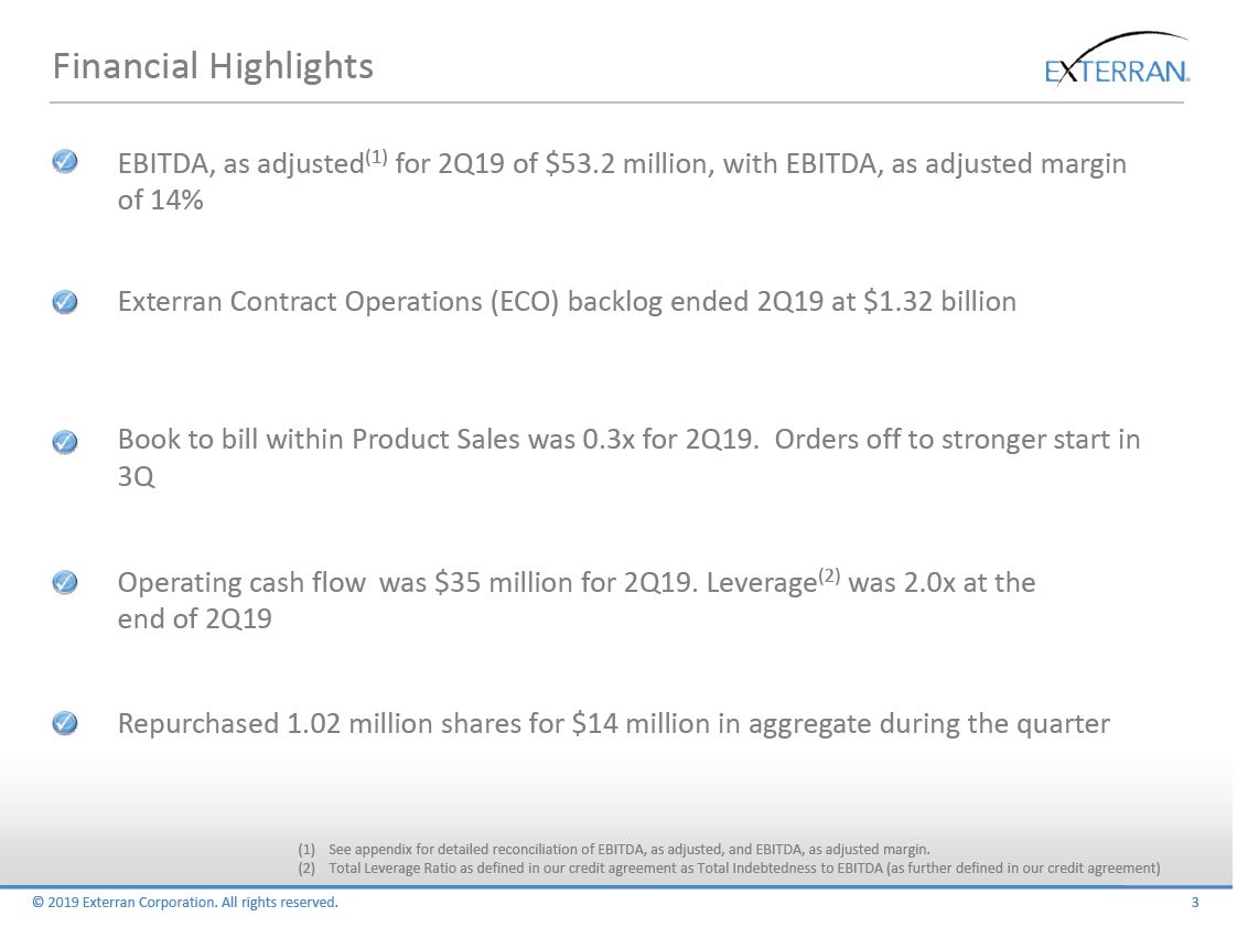 2Q 2019 Earnings Presentation – Exterran Corporation – slide 2