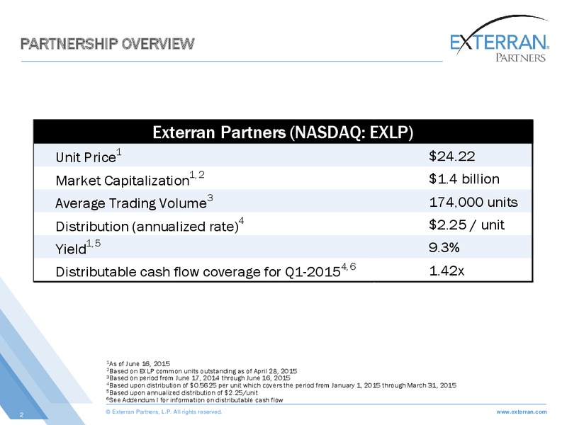 CREDIT SUISSE MLP AND ENERGY LOGISTICS CONFERENCE – Exterran Partners Lp – slide 2