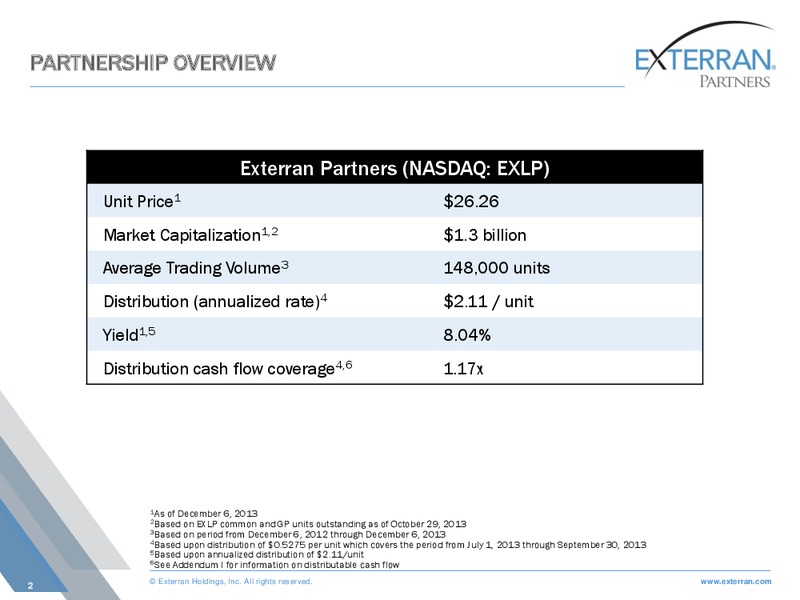 WELLS FARGO SECURITIES ANNUAL ENERGY CONFERENCE – Exterran Partners Lp – slide 2