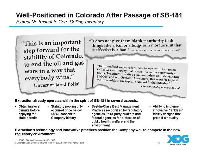 3rd Quarter 2019 Corporate Update – Extraction Oil and Gas – slide 18