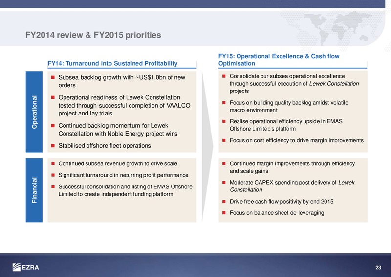 JUNE 2015 INVESTOR PRESENTATION – Ezra Holdings Limited – slide 23