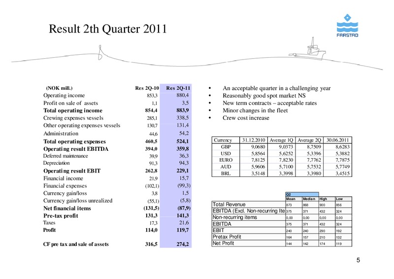 AUGUST 2011 CORPORATE PRESENTATION – Farstad Shipping Asa – slide 5
