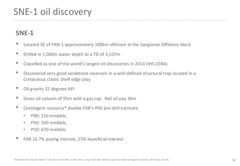 APRIL 2015 INVESTOR PRESENTATION – Far Limited – slide 12