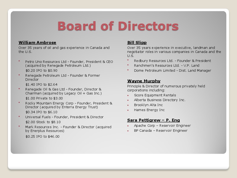Proposed Private Placement – First Mountain Exploration Ltd. – slide 3