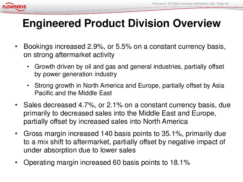 Q3 2014 Earnings Conference Call – Flowserve Corp. – slide 15