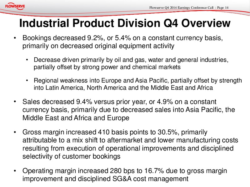 Q4 2014 Earnings Conference Call – Flowserve Corp. – slide 13