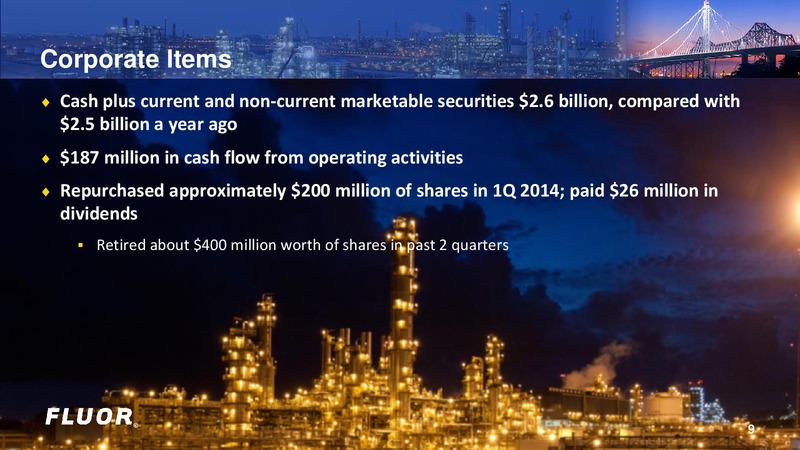 1st Quarter 2014 Earnings Conference Call – Fluor Corporation – slide 9