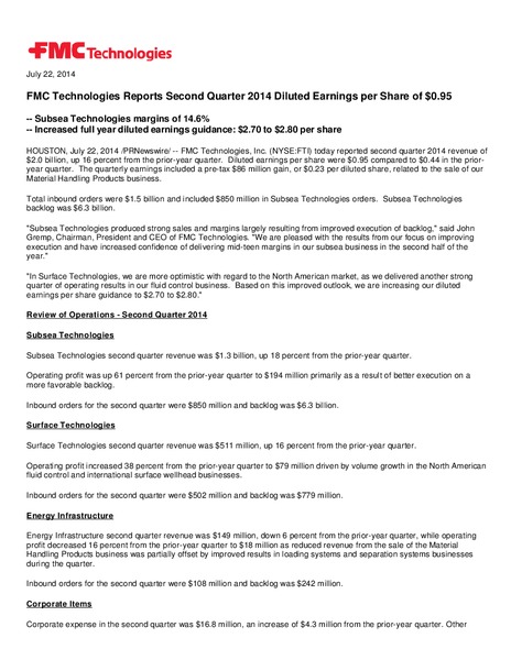 Q2 OVERVIEW – Fmc Technologies, Inc. – slide 1
