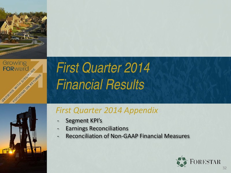 FIRST QUARTER 2014 FINANCIAL RESULTS – Forestar Group Inc. – slide 31