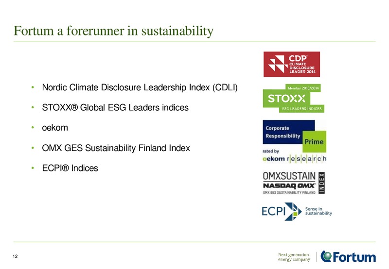 INVESTOR PRESENTATION – Fortum – slide 12