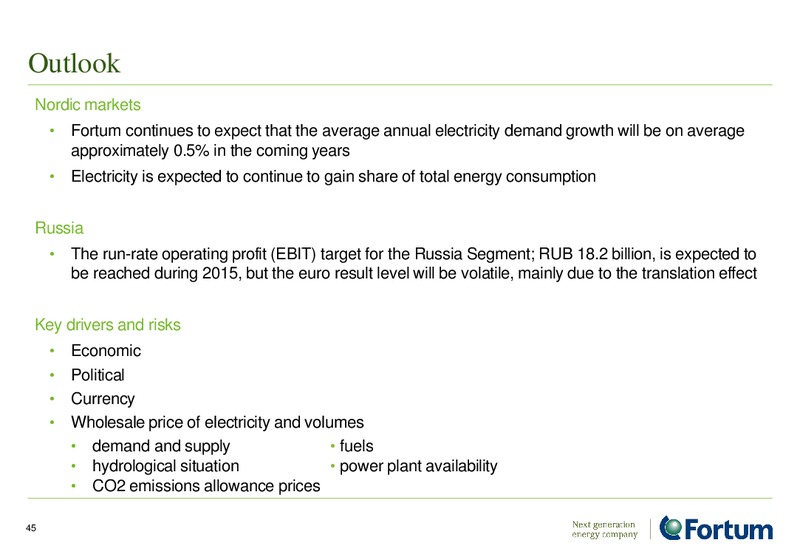 INVESTOR PRESENTATION – Fortum – slide 45