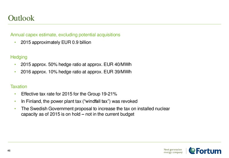 INVESTOR PRESENTATION – Fortum – slide 46