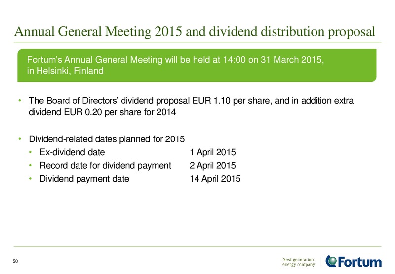INVESTOR PRESENTATION – Fortum – slide 50