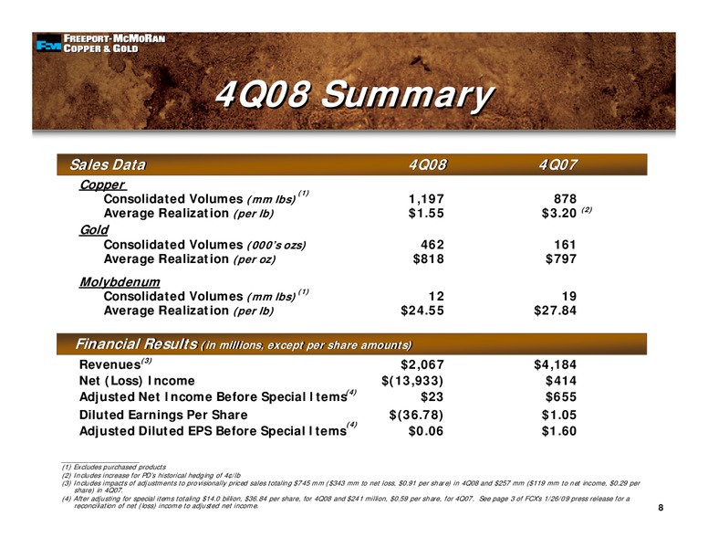 4th Quarter 2008 Earnings Conference Call – Freeport-Mcmoran Inc. – slide 7
