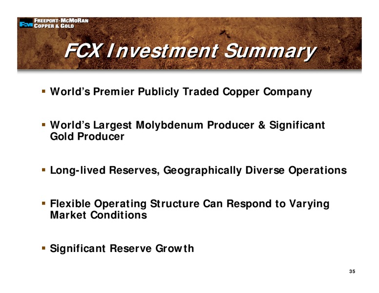 4th Quarter 2008 Earnings Conference Call – Freeport-Mcmoran Inc. – slide 34