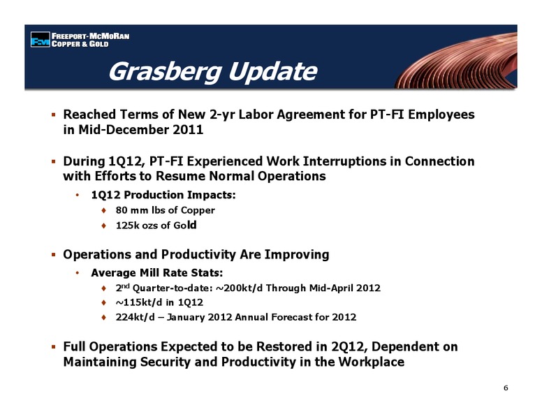 1st Quarter 2012 Earnings Conference Call – Freeport-Mcmoran Inc. – slide 5