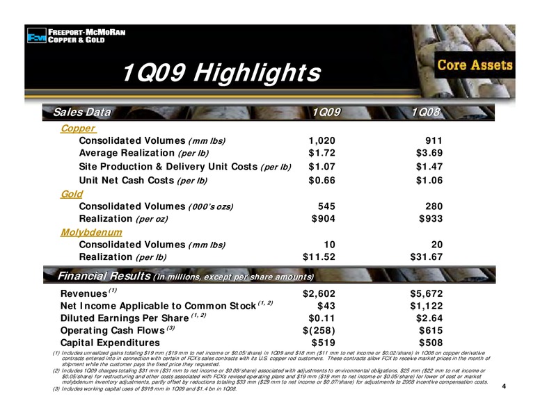 1st Quarter 2009 Earnings Conference Call – Freeport-Mcmoran Inc. – slide 3