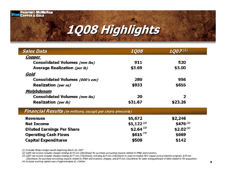 1st Quarter Earnings Conference Call – Freeport-Mcmoran Inc. – slide 3