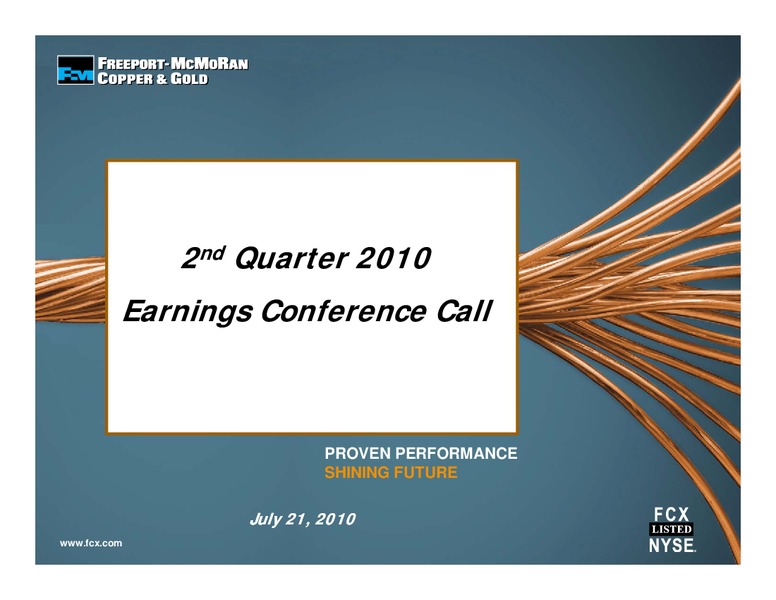 2nd Quarter 2010 Earnings Conference Call – Freeport-Mcmoran Inc. – slide 1