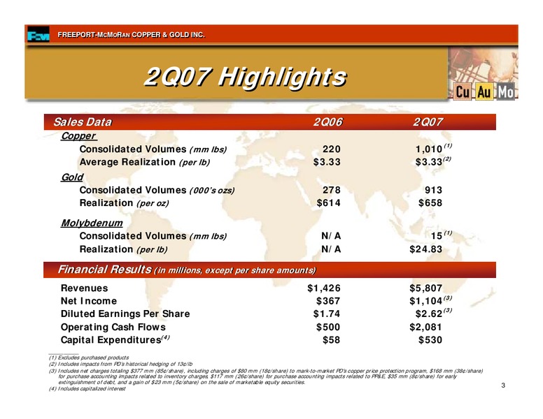 2nd Quarter 2007 Earnings Conference Call – Freeport-Mcmoran Inc. – slide 2