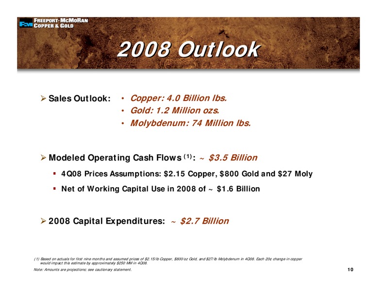 3rd Quarter 2008 Earnings Conference Call – Freeport-Mcmoran Inc. – slide 9