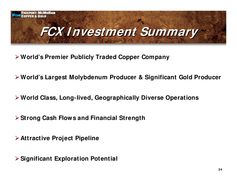 3rd Quarter 2008 Earnings Conference Call – Freeport-Mcmoran Inc. – slide 23