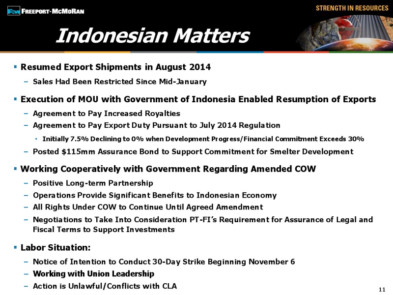 3rd Quarter 2014 Earnings Conference Call – Freeport-Mcmoran Inc. – slide 10
