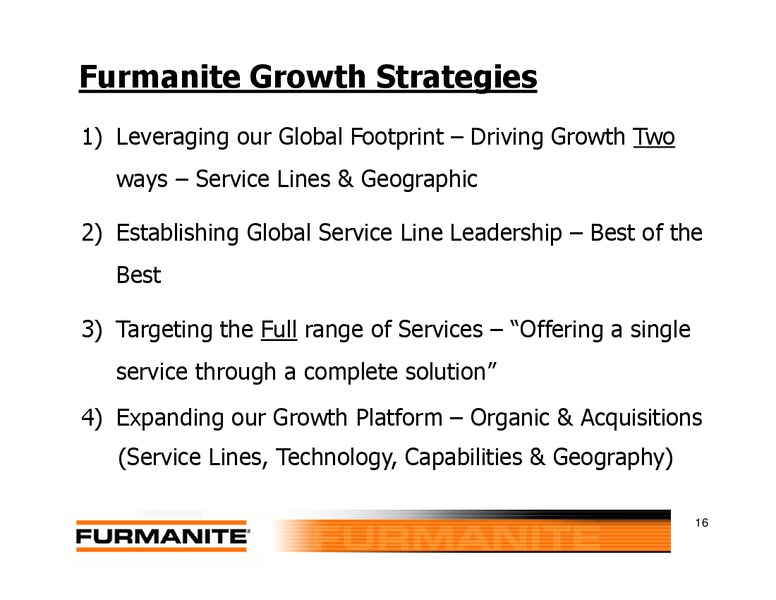Investor Presentation – Furmanite – slide 15
