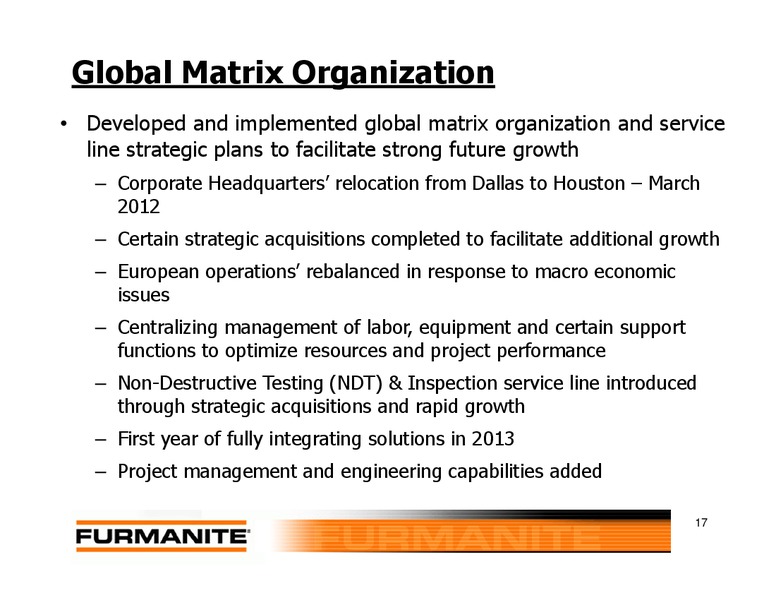 Investor Presentation – Furmanite – slide 16
