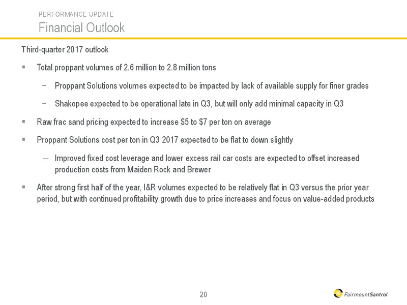 2Q 2017 Earnings Update – Fairmount Santrol – slide 20