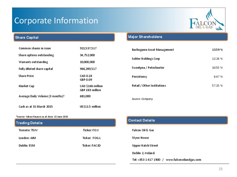 JUNE 2015 CORPORATE PRESENTATION – Falcon Oil & Gas Ltd. – slide 19