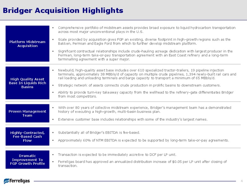 Bridger Acquisition Presentation – Ferrellgas Lp – slide 4