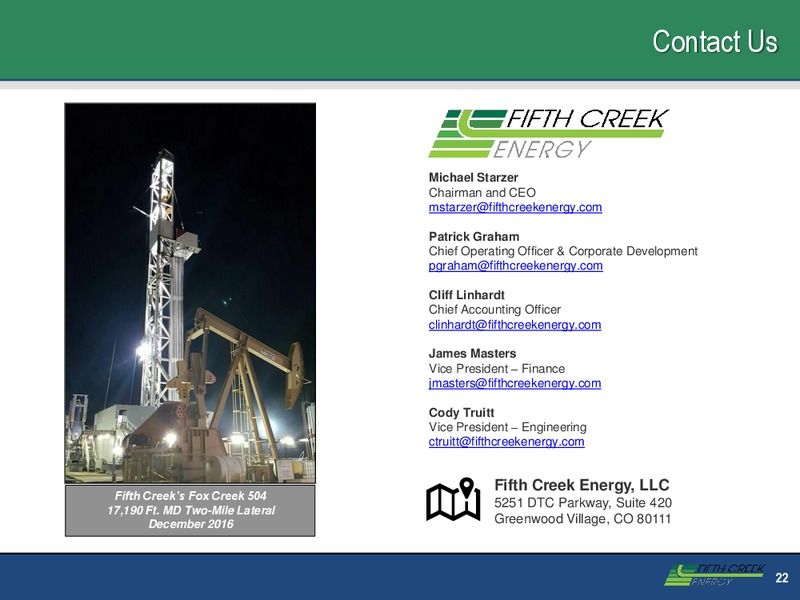 3Q 2017 Update – Fifth Creek Energy – slide 22