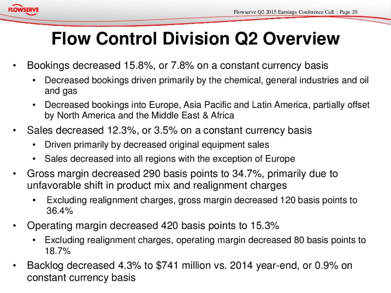 Q2 2015 Earnings Conference Call – Flowserve Corp. – slide 19