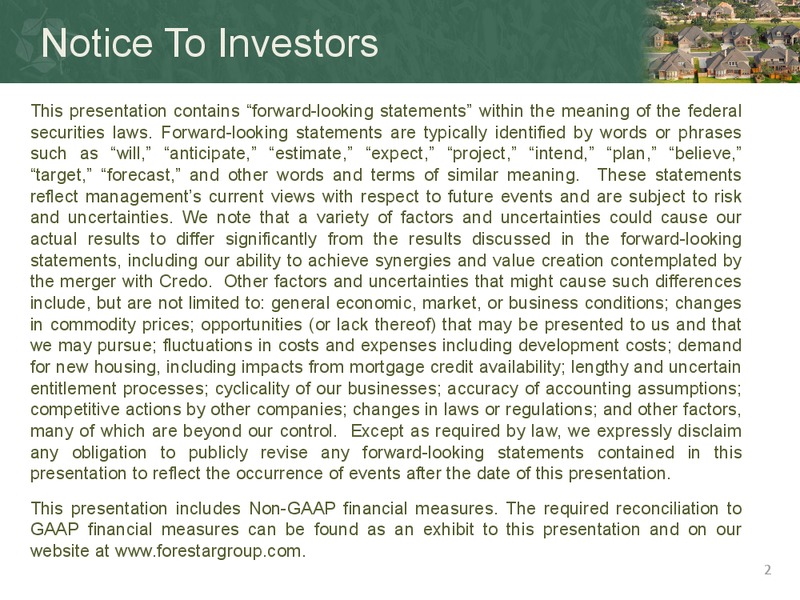 Enercom The Oil Gas Conference – Forestar Group Inc. – slide 2
